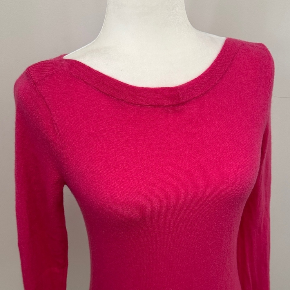 Ellen Tracy Fuchsia Pink Boat Neck Sweater 100% Extra Fine Merino Wool Sz S - Picture 4 of 12